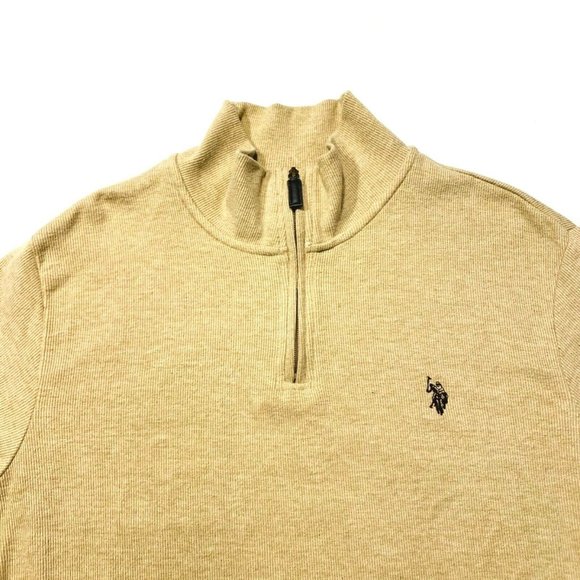 U.S. Polo Assn Sweater Pullover 1/4 Zip Mock Neck Knit Cotton Blend Beige M NWOT - Picture 2 of 12